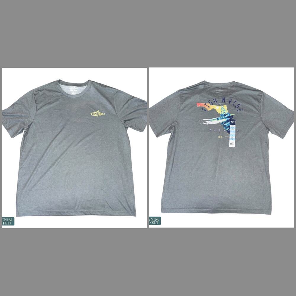 NEW Fish N‎ Vibe Florida Performance Tee Gray Graphic Fishing Shirt S L XL